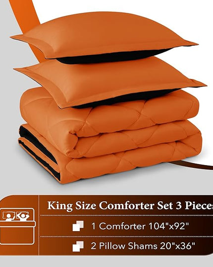 downluxe King Size Comforter Set - Orange and Black King Comforter, Soft Bedding Sets for All Seasons -3 Pieces - 1 Comforter (104"x92") and 2 Pillow Shams(20"x36") - LeafyLoom