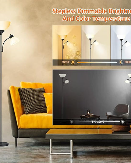 Floor Lamp, Remote Control with 4 Color Temperatures, LED Torchiere Floor Lamp with Adjustable Reading Lamp for Bedroom, Standing Lamps for Living Room, Bulb Included (Matte Black) - LeafyLoom