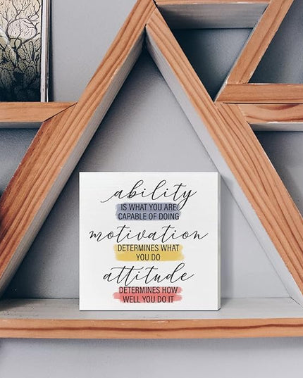 Home Office Desk Wooden Box Sign Decor, Ability Is What You Are Capable of Doing, Inspirational Quotes Desk Decor Motivational Desk Decorations for Women Men Student Office Classroom School - LeafyLoom
