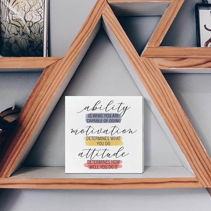 Home Office Desk Wooden Box Sign Decor, Ability Is What You Are Capable of Doing, Inspirational Quotes Desk Decor Motivational Desk Decorations for Women Men Student Office Classroom School - LeafyLoom