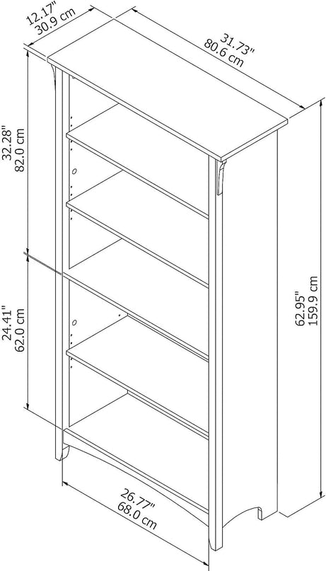 Bush Furniture Salinas 5 Shelf Bookcase, Tall Bookshelf for Living Room and Home Office - LeafyLoom