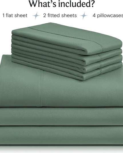 LuxClub 7 PC Split King Sheet Set, Breathable Luxury Bed Sheets, Deep Pockets 18" Eco Friendly Wrinkle Free Cooling Sheets Machine Washable Hotel Bedding Silky Soft - Tree Moss Green Split King - LeafyLoom