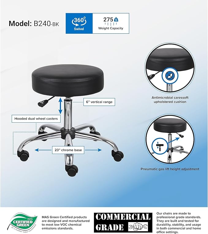 Boss Office Products Be Well Medical Spa Stool in Black - LeafyLoom