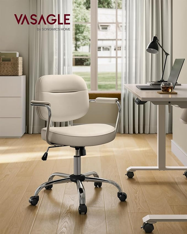 VASAGLE Office Chair, Desk Chair, Vanity Chair with Back, Individual Armrest Structure, Synthetic Leather, Adjustable Height, for Home Office, Cappuccino Beige UOBG033W03 - LeafyLoom