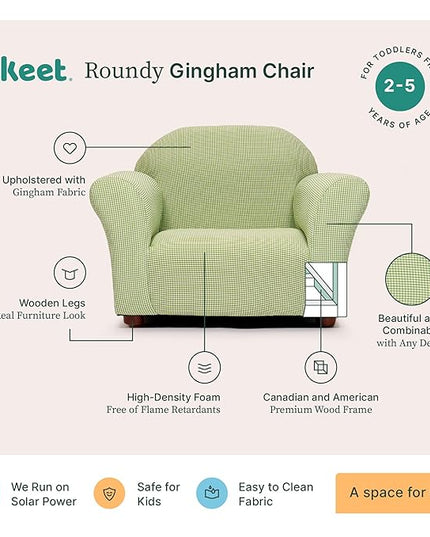 KEET Roundy Kid's Chair, Gingham Chair Only, Wood,Green - LeafyLoom