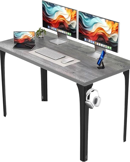 Home Office Computer Desk 47.2x23.6 inch gaming Desk, Modern and Minimalist home office desk, Home Office Desks, Study Desk, Craft table Black Metal Designed Frame, Gray Oak Board color. - LeafyLoom