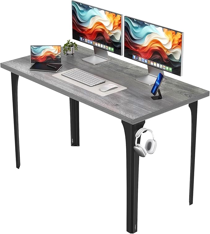 Home Office Computer Desk 47.2x23.6 inch gaming Desk, Modern and Minimalist home office desk, Home Office Desks, Study Desk, Craft table Black Metal Designed Frame, Gray Oak Board color. - LeafyLoom