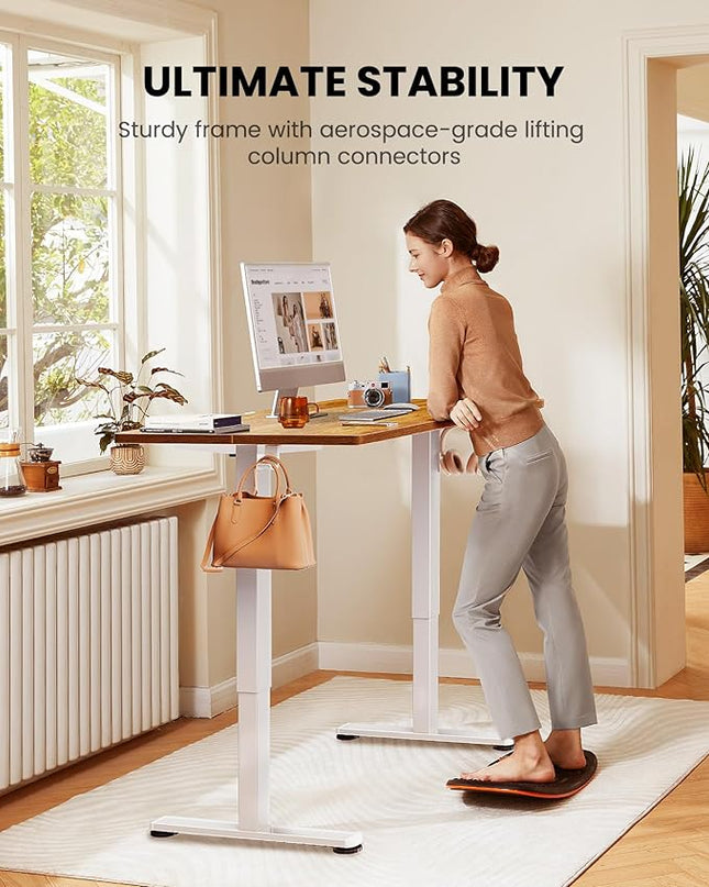 ErGear Height Adjustable Electric Standing Desk, 44 x 24 Inches Small Sit Stand up Desk, Memory Computer Home Office Desk (Light Vintage Brown) - LeafyLoom