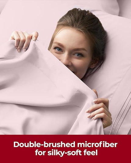 Mellanni Extra Deep Queen Sheets - 4 PC Iconic Collection Bedding Sheets & Pillowcases - Hotel Luxury, Ultra Soft, Cooling Bed Sheets - Extra Deep Pocket up to 21 inch (Queen, Blush Pink) - LeafyLoom