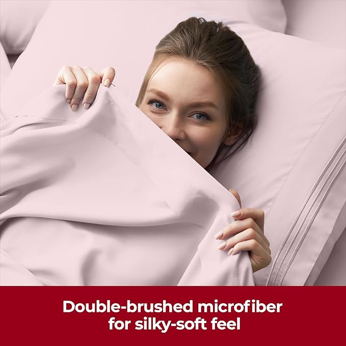 Mellanni Extra Deep Queen Sheets - 4 PC Iconic Collection Bedding Sheets & Pillowcases - Hotel Luxury, Ultra Soft, Cooling Bed Sheets - Extra Deep Pocket up to 21 inch (Queen, Blush Pink) - LeafyLoom