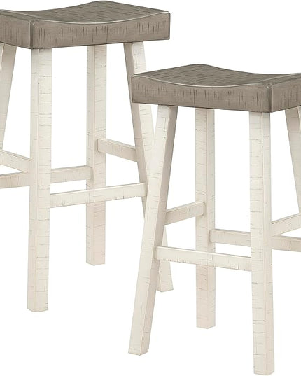 Lexicon Saddle Bar Stools Set of 2 Barstools with Footrest, Armless Dining Chairs for Kitchen Island, Breakfast Nook, Living Room, Pub Height, White/Coffee - LeafyLoom