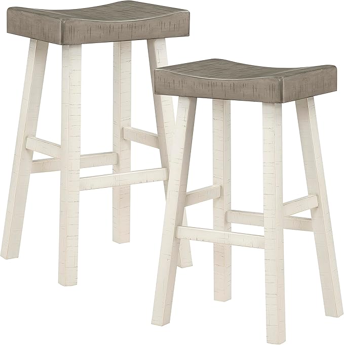Lexicon Saddle Bar Stools Set of 2 Barstools with Footrest, Armless Dining Chairs for Kitchen Island, Breakfast Nook, Living Room, Pub Height, White/Coffee - LeafyLoom