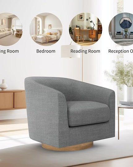MUUEGM Accent Chair with Arms, 360 Degree Swivel Accent Chair with Wood Base, Modern Barrel Chair for Living Room, Bedroom, Waiting Room, Fully Assembled,Performance Fabric in Dark Grey - LeafyLoom