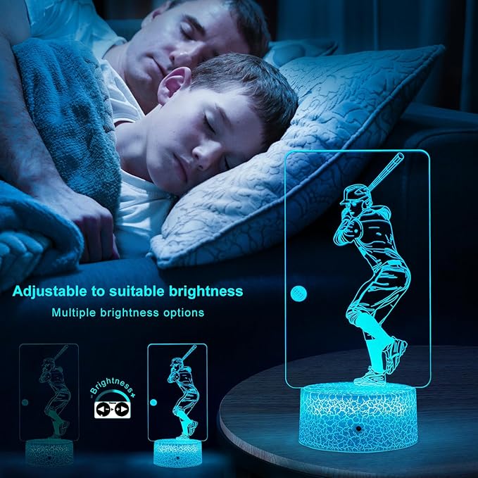 Baseball Light,Baseball Bedside Lamp 7 Colors Change + Remote Control with Timer Night Light Optical Illusion Lamps for Gift Ideas for Boys or Kids - LeafyLoom