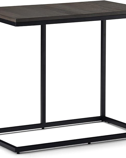 SIMPLIHOME Ward SOLID MANGO WOOD and Metal 28 inch wide Square C Side Table in Warm Grey, for the Living Room and Bedroom - LeafyLoom