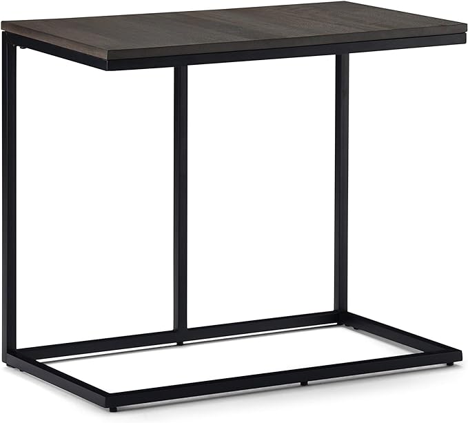 SIMPLIHOME Ward SOLID MANGO WOOD and Metal 28 inch wide Square C Side Table in Warm Grey, for the Living Room and Bedroom - LeafyLoom