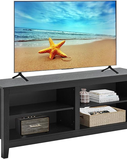 TV Stand for 65 inch TV with Storage,Modern TV Entertainment Center for Bedroom,TV Media Console Table with 4 Open Storage Shelve,55 inch Wood TV Cabinet Black - LeafyLoom