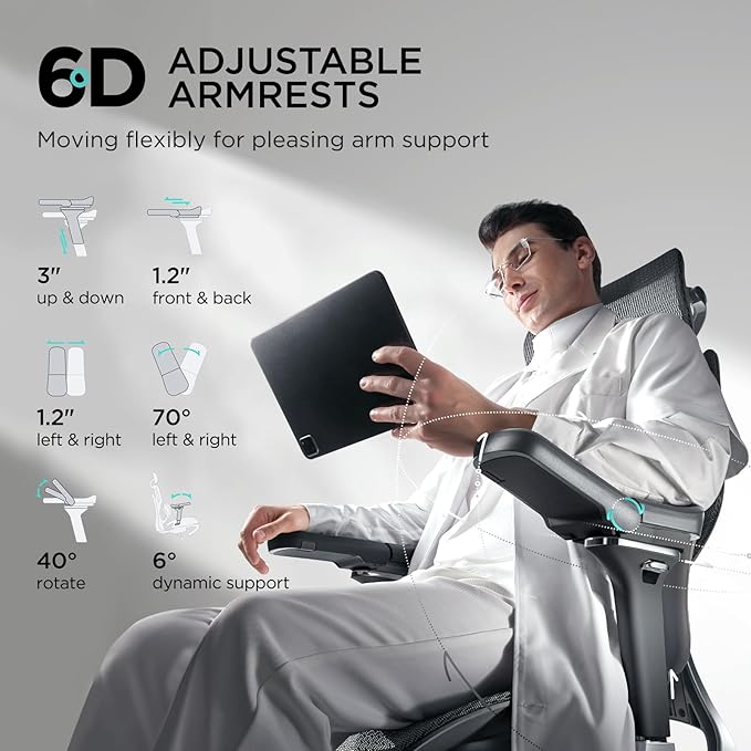 Hbada E3 Ergonomic Office Chair, Big and Tall Office Chair - with 3-Zone Dynamic Lumbar Support, 4D Adjustable Headrest, 6D Adjustable Armrests, Swivel Computer Chair for Home Office, Black - LeafyLoom