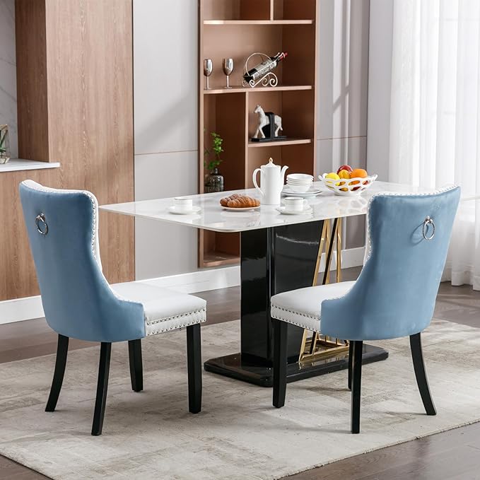 NicBex Haerin-SD-00106-LWJ Dining Chairs, 25.5"x19.7"x37.5", White and Blue - LeafyLoom