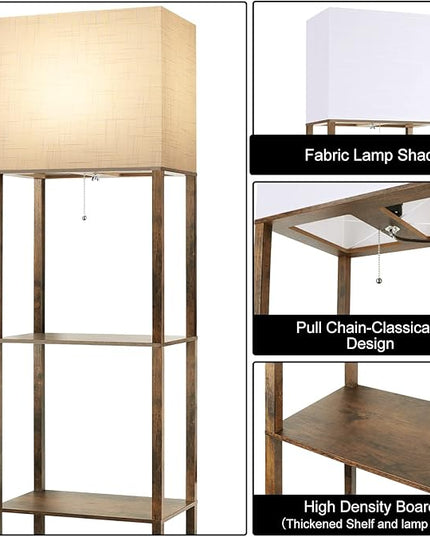 RUNTOP Plus Floor Lamp with Shelves, Modern Shelf Floor Lamp with 15W 3CCT LED Bulb and Memory Function, Wide Shelf Lamp for Display Storage, Standing Lamps for Living Room, Bedroom, Office, Corner - LeafyLoom
