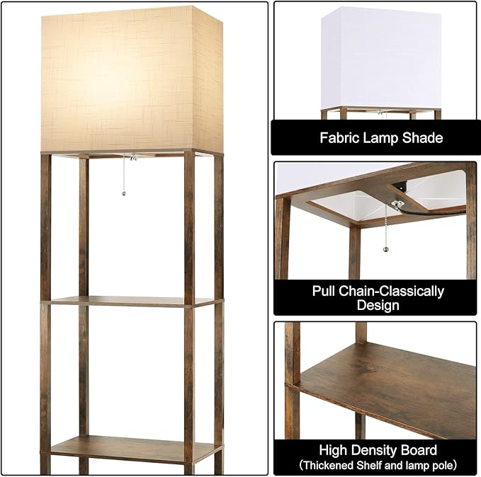 RUNTOP Plus Floor Lamp with Shelves, Modern Shelf Floor Lamp with 15W 3CCT LED Bulb and Memory Function, Wide Shelf Lamp for Display Storage, Standing Lamps for Living Room, Bedroom, Office, Corner - LeafyLoom