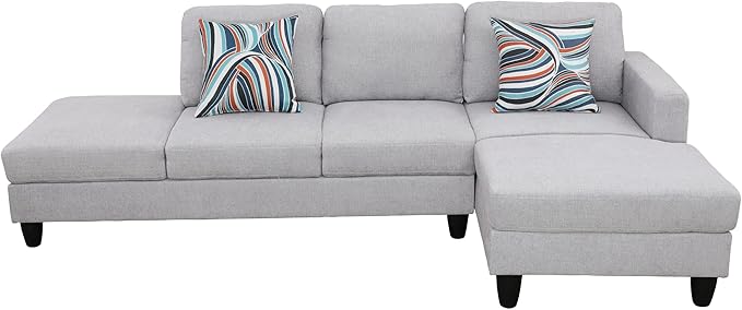 2-Piece L-Shaped Sectional Couches, Lounge, Modular Sofas for Home Office Apartment, Large Living Room Furniture Left Hand Facing, 2pcs 101.5'' Recliner+55.5'' Chaise(Right), Grey White Lint - LeafyLoom