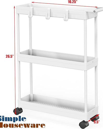 Simple Houseware Kitchen Cart Storage 3-Tier Slim/Super Narrow Shelves with Handle, 26.5'' Height/5.5'' Width for Narrow Place, White - LeafyLoom