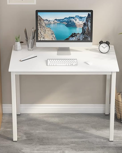 SogesGame Small Computer Desk, 39.4 inches Small Office Desk Computer Table Study Writing Desk Workstation for Home Office,White - LeafyLoom