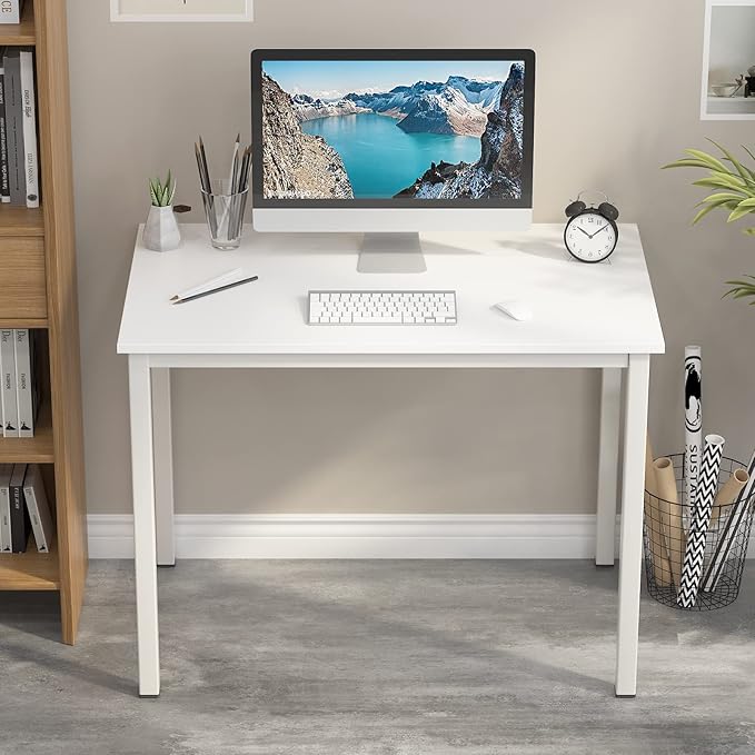 SogesGame Small Computer Desk, 39.4 inches Small Office Desk Computer Table Study Writing Desk Workstation for Home Office,White - LeafyLoom