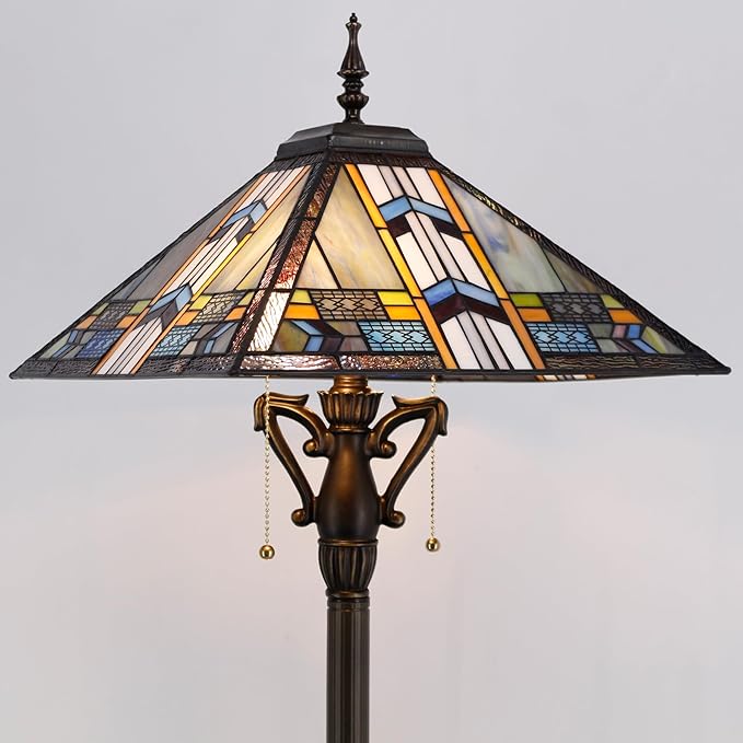 Tiffany Floor Lamp Mission Style Stained Glass Standing Reading Light 16X16X64 Inch Blue Cloudy - LeafyLoom