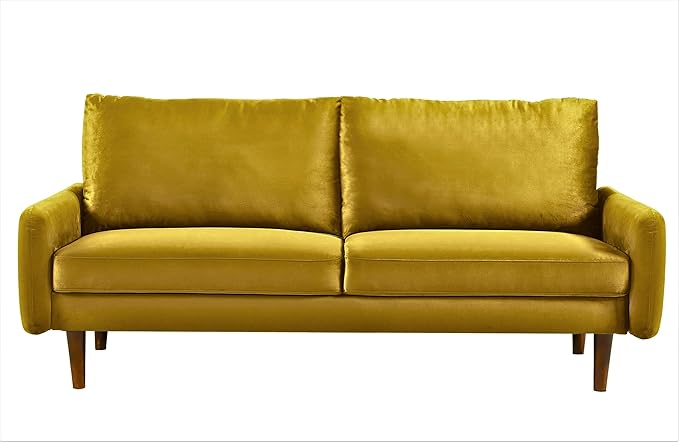 US Pride Furniture Kent Modern Velvet Sofa, Comfortable 3 Seater Couch for Living Rooms and Small Spaces, Ideal Studio Apartment Furniture with Sleek Design, Greenish Yellow - LeafyLoom