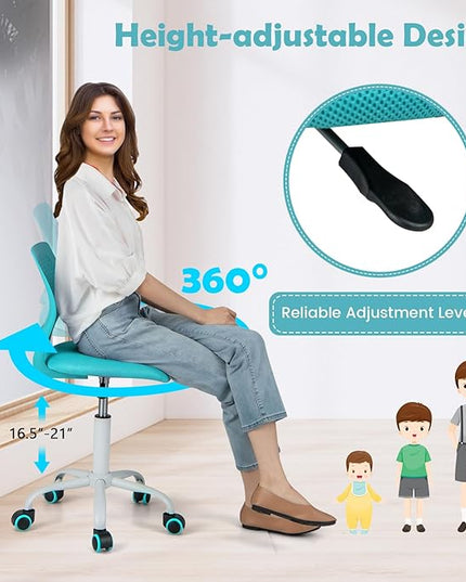 Kids Desk Chair, Ergonomic Kids Office Chair Ages8-12 w/Lumbar Support, Low-Back Teen Desk Chair for Girls Boys, Small Cute Kids Computer Chair for Bedroom/Study/Vanity Desk, Turquoise - LeafyLoom