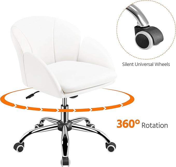 Yaheetech Cute Petal Desk Chair Home Office Swivel Upholstered Leather Makeup Vanity with Armrests for Bedroom Modern Computer Rolling Women White - LeafyLoom