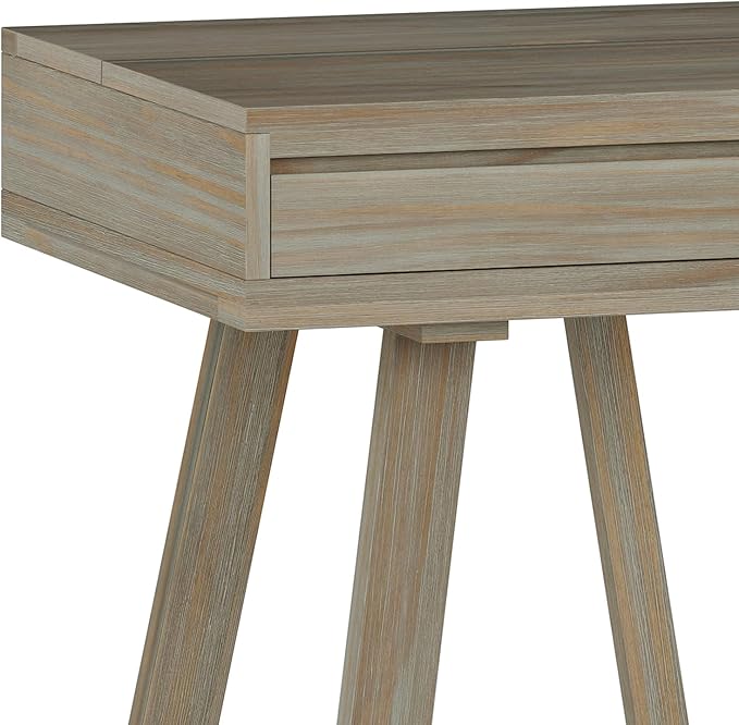 SIMPLIHOME Bowman SOLID WOOD Modern Industrial 54 Inch Wide Flip Up Desk in Distressed Grey, For the Office Desk, Writing Table, Workstation and Study Table - LeafyLoom
