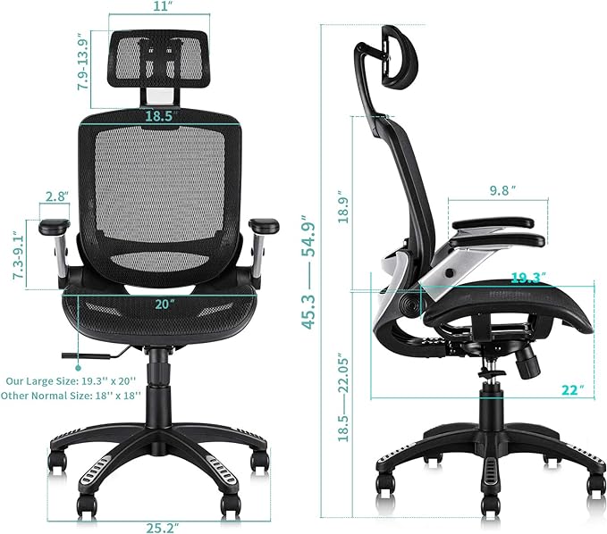 GABRYLLY Ergonomic Mesh Office Chair, High Back Desk Chair - Adjustable Headrest with Flip-Up Arms, Tilt Function, Lumbar Support and PU Wheels, Swivel Computer Task Chair - LeafyLoom