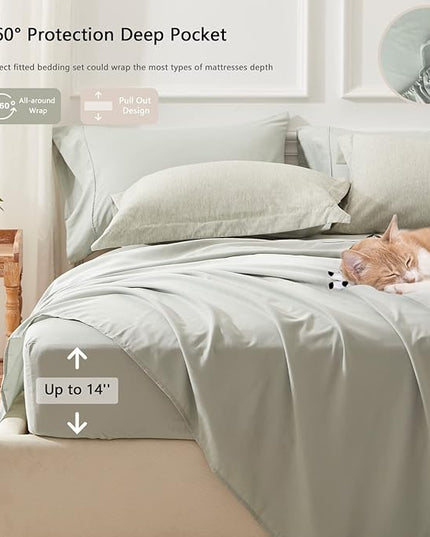 UNILIBRA 7-Piece Queen Comforter Set - Sage Green Cationic Dyeing Bedding Set with Comforter, Sheets, Pillowcases & Shams - LeafyLoom