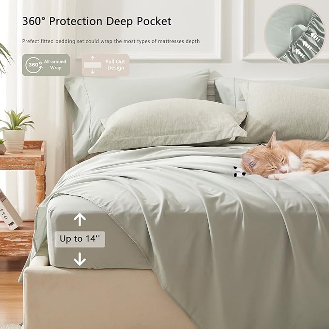 UNILIBRA Full Bed in a Bag - 7 Pieces Full Size Comforter Set Soft for All Seasons - Sage Green Cationic Dyeing Bedding Comforter Sets with Comforter, Flat Sheet, Fitted Sheet, Pillowcases & Shams - LeafyLoom