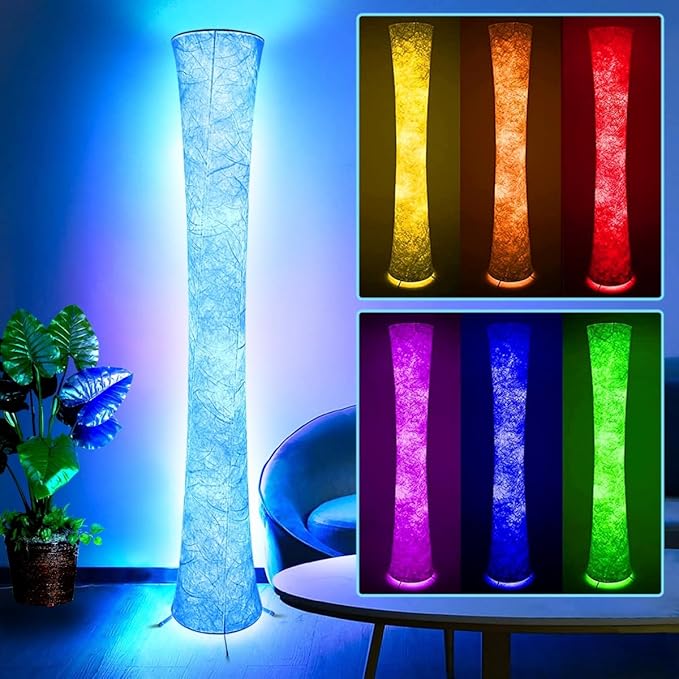 Floor Lamp, RGB Color Changing, Smart Control Music Sync with Fabric Shade, Standing Lamp for Living Room Bedroom Game Room, 62 inch - LeafyLoom