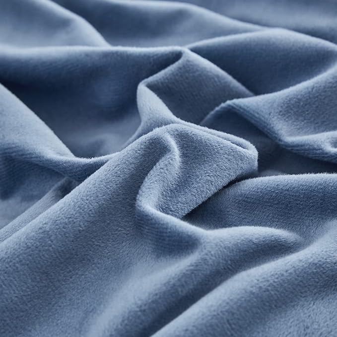 Wellboo Blue Velvet Comforters King Size Women Men Solid Lake Blue Fluffy Bedding Cotton Modern Plain Haze Blue Flannel Quilts Warm Winter Micromink Sherpa Blankets Aesthetic Plush Luxury Dorm Bed - LeafyLoom