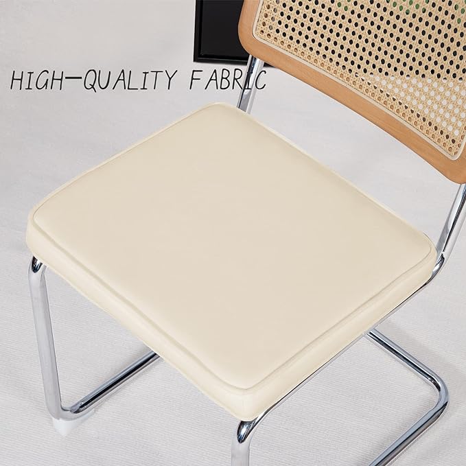 Dining Chair Set of 2, Mid-Century Modern Rattan Dining Chairs with Metal Chrome Legs, Natural Cane Backrest Upholstered for Home Kitchen，Dining Room and Patio, Cream - LeafyLoom