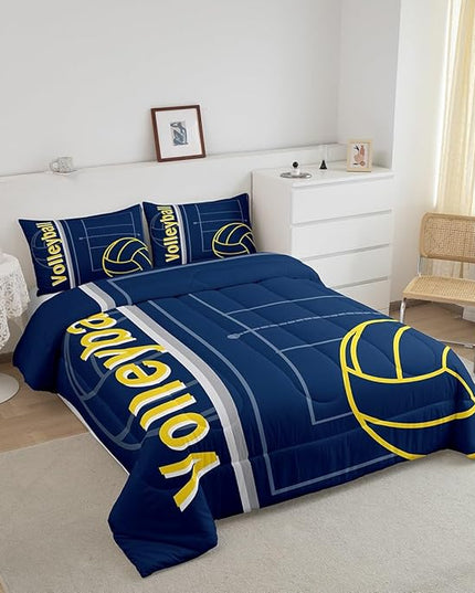 Feelyou Volleyball Bedding Set Queen Size Sports Game Comforter Set for Kids Boys Girls Decor Volleyball Player Comforter Microfiber Blue Yellow Duvet Set Bedroom Quilt Set - LeafyLoom
