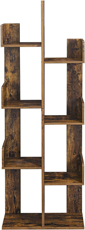 VASAGLE Bookcase, Tree-Shaped Bookshelf with 8 Storage Shelves, Rounded Corners, 19.7 x 9.8 x 55.1 Inches, Rustic Brown ULBC66BXV1 - LeafyLoom