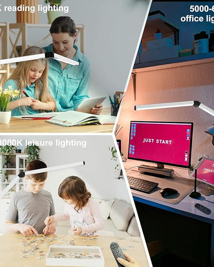 Micomlan LED Desk Lamp for Home Office, Architect Clamp Desk Lamp with Remote Control, Adjustable Swing Arm Clamp on Desk Light Clip-on Dual Light 5 Brightness Levels & 4 CCT Modes Table Light - LeafyLoom