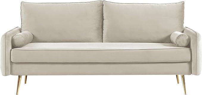 Kent Modern Sofa, European Style Velvet Living Room Furniture with Tapered Legs, Vintage Flair, and Sleek Design, Ivory - LeafyLoom
