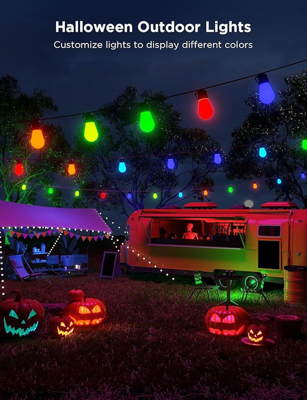 Govee Smart Outdoor String Lights H7021, RGBIC Warm White 96ft (2 Ropes of 48ft) LED Bulbs for Halloween Decorations, Christmas, WiFi Patio Lights Work with Alexa, Google, APP Control, IP65 Waterproof Govee