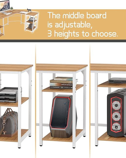 L Shaped Desk Reversible, Corner Computer L Desk with Storage Shelves, Modern Gaming Desk Workstation for Home Office, Walnut - LeafyLoom