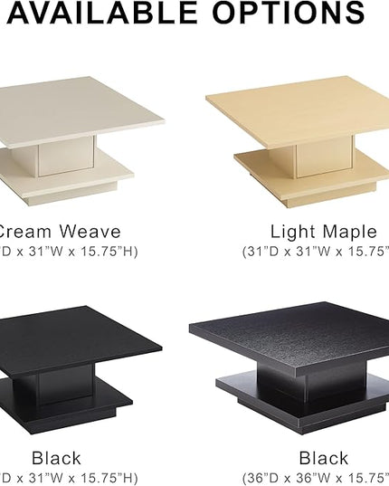 24/7 Shop at Home Lukas 31 inch Square Coffee Table with Hidden Storage and Base Shelf, Contemporary Furniture for Living Room, Home Office, Apartment, Small Space, Black - LeafyLoom