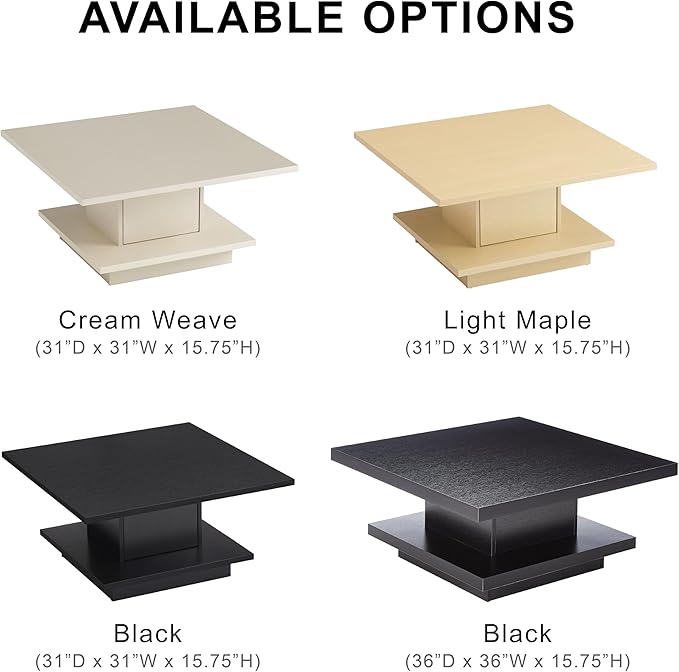 24/7 Shop at Home Lukas 31 inch Square Coffee Table with Hidden Storage and Base Shelf, Contemporary Furniture for Living Room, Home Office, Apartment, Small Space, Black - LeafyLoom