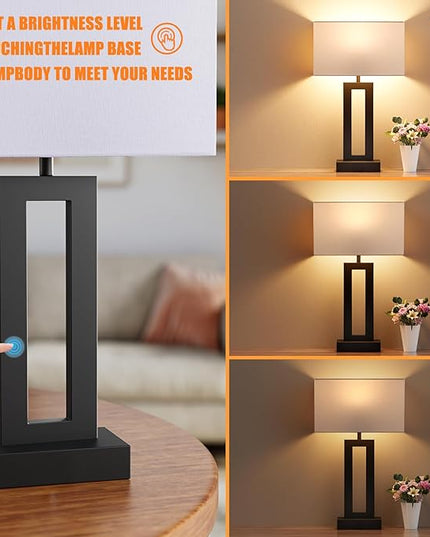 Nightstand Table Lamps for Bedrooms Set of 2 - Touch Bedside Lamp with USB C+A, 3 Way Dimmable Living Room Lamps for End Tables Set of 2, Modern Night Stand Lamps for Bed Side Guest Room(White) - LeafyLoom