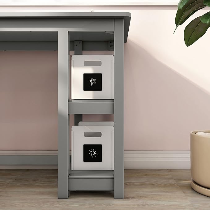 Max & Lily Solid Wood Corner Desk, 55 x 55 Inches, Grey - LeafyLoom